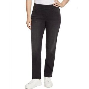 Nine West Women's Heidi Pull On Straight Pant Distressed Black Size 10 High Rise